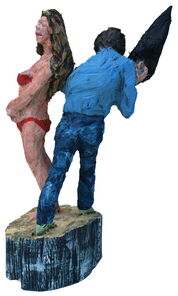 Kara und Goetz, oak, h=42cm